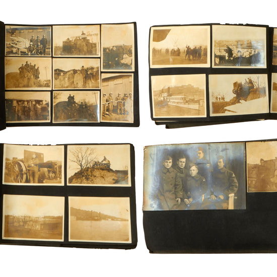 Original U.S. WWI 2nd Division 17th Field Artillery Photo Album with Group Photo Showing Patches, American Soldiers in German Helmets - 70 Photos Total Original Items