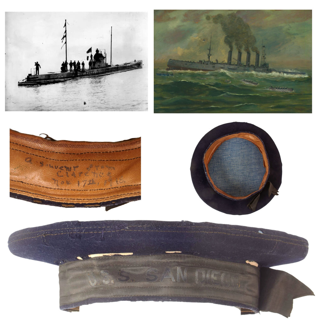 Original U.S. WWI Navy Flat Hat for Cruiser Sunk by German U-Boat U-156 - USS San Diego - Only Major Warship Lost After Declaration of War Original Items