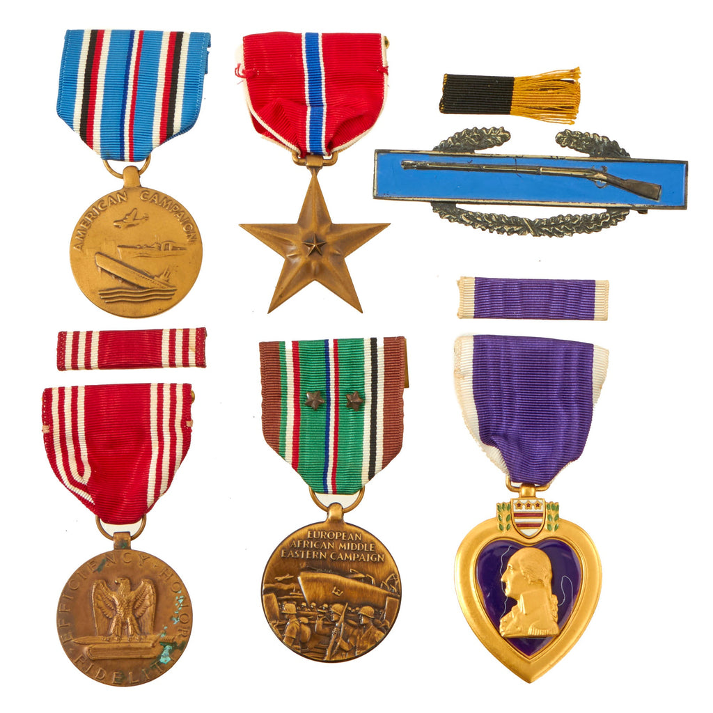 Original U.S. WWII US Army Combat Wounded Name Engraved Medal Lot Featuring Purple Heart and Bronze Star - Edmund Woodley Original Items