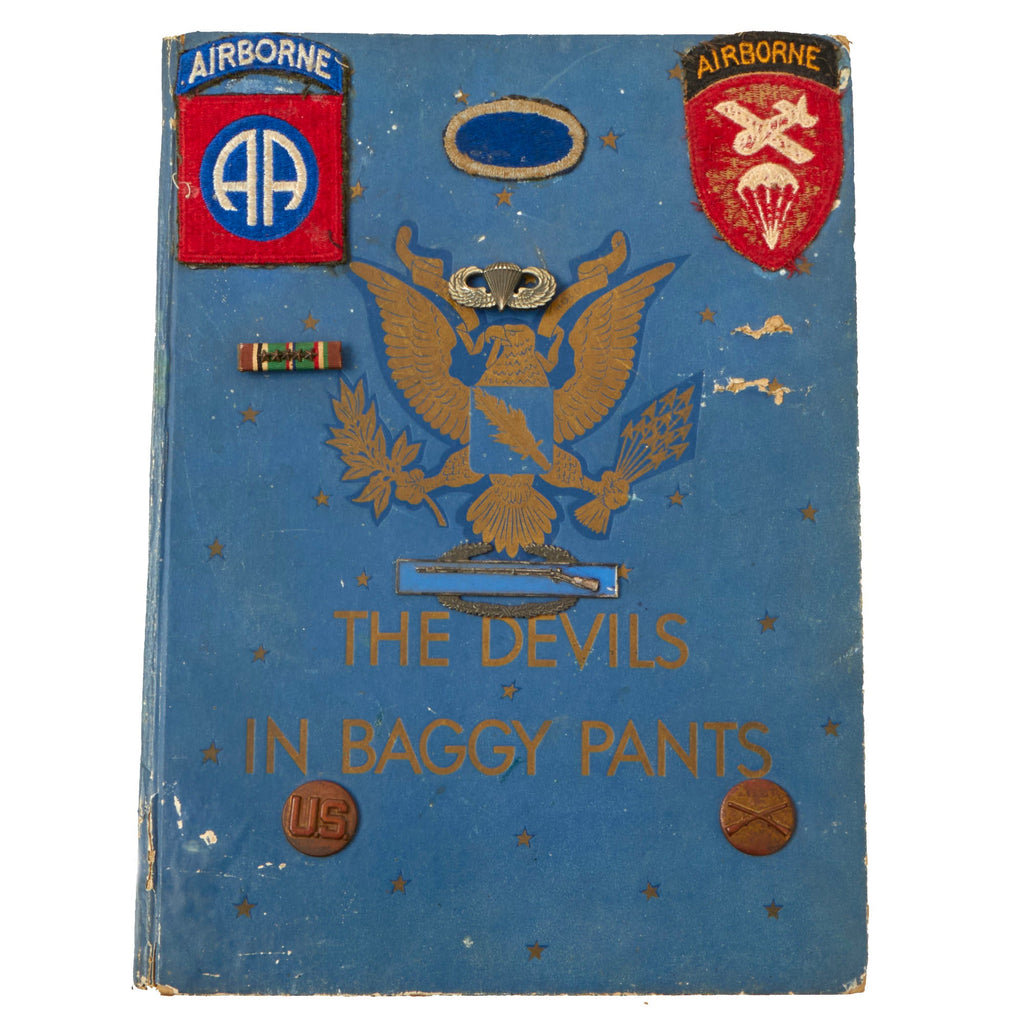 Original U.S. WWII 504th Parachute Infantry “The Devils in Baggy Pants” 82nd Airborne Combat Record Book with Patches & CIB Attached to Cover Original Items