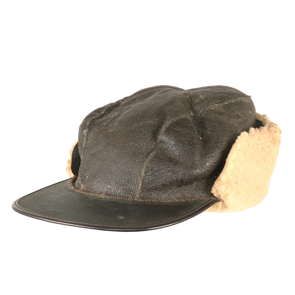 Original U.S. WWII Army Air Forces B-2 Gunner & Air Crew Shearling Leather Billed Cap Original Items