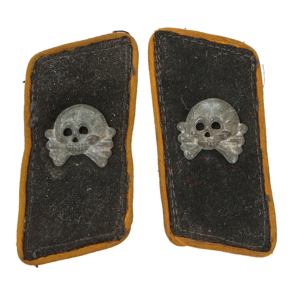 Original German WWII Early Panzer Reconnaissance Spotter EM/NCO Collar Tab Set with "Danziger" Totenkopf Death's Head Emblems Original Items