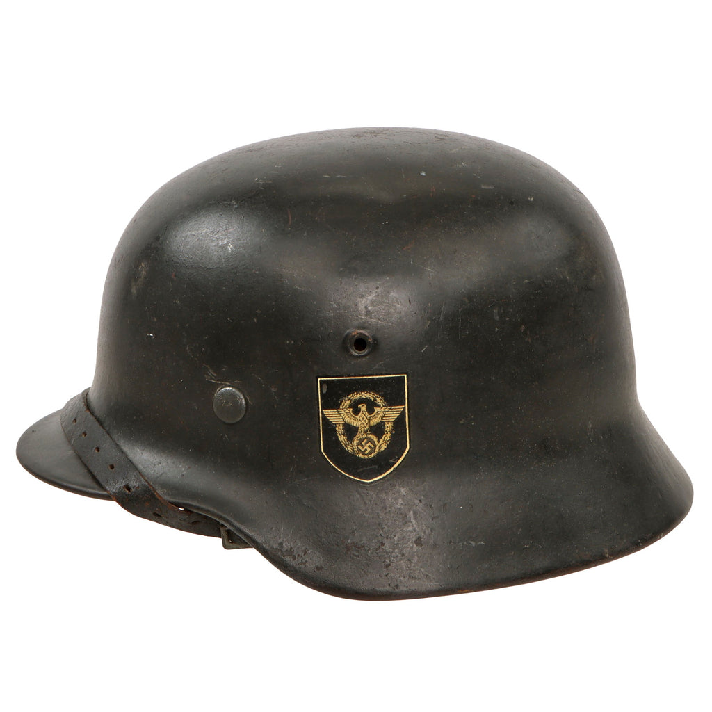 Original German WWII Double Decal NSDAP Civic Police M40 Steel Combat Helmet with 1940 Dated 57cm Liner & Chinstrap - Stamped SE64 Original Items