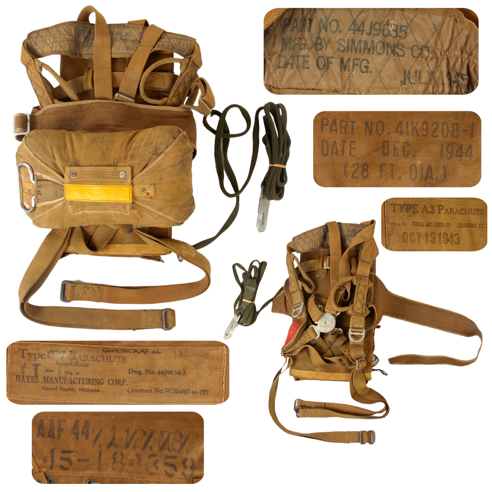 Original U.S. WWII Army Airborne 1944-Dated T7 Parachute Rig with