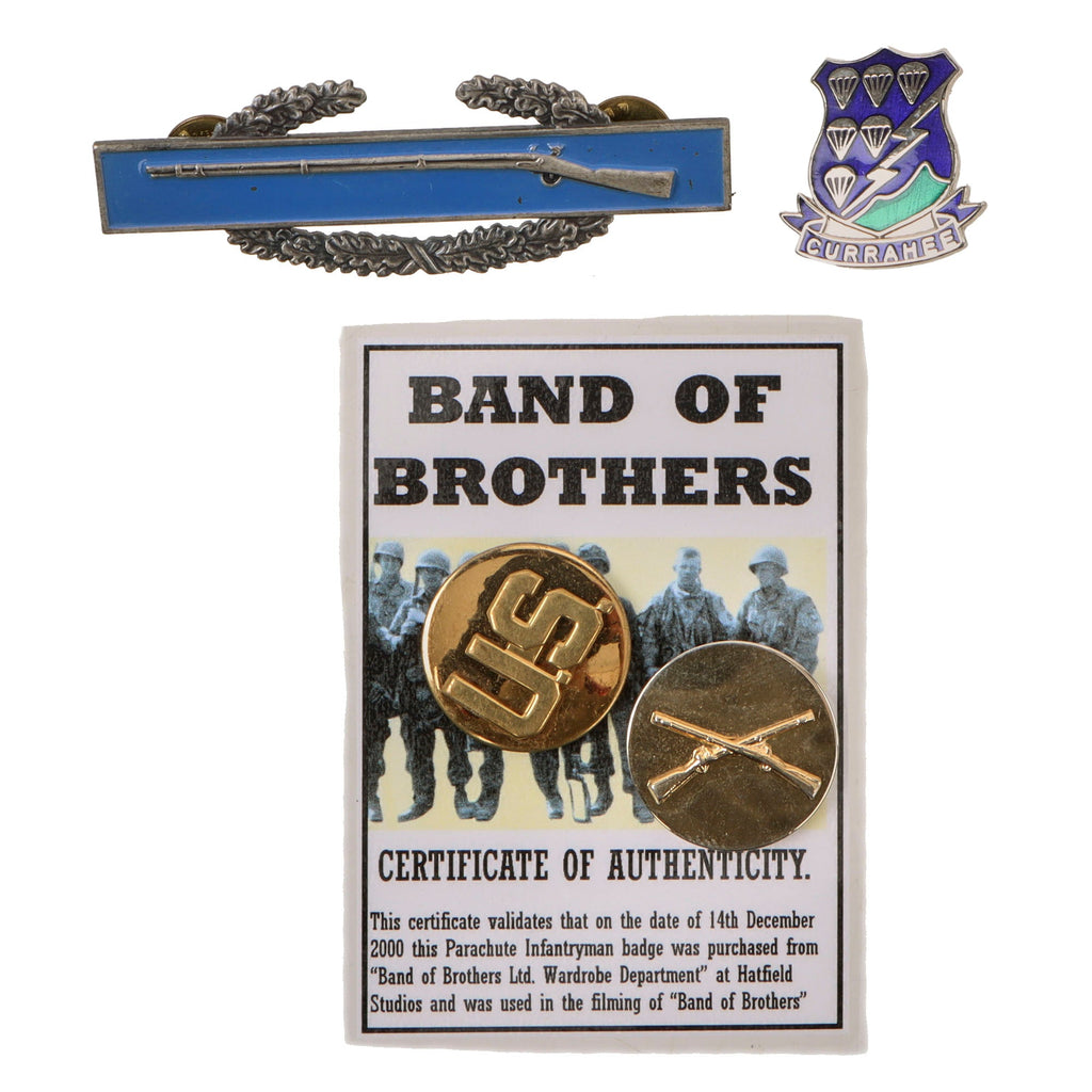 Original U.S. Band of Brothers Collar Discs, Currahe DI, and CIB used in Show Original Items