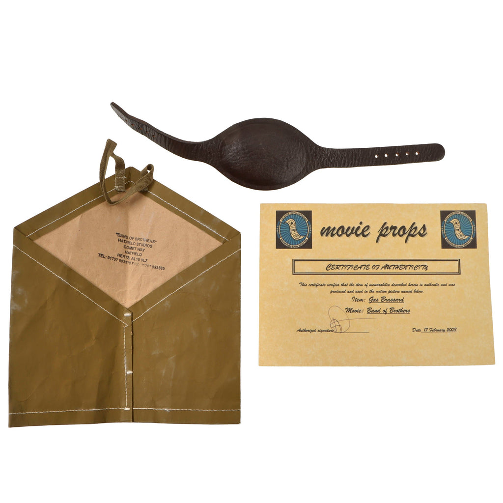 Original U.S. Band of Brothers Airborne Gas Brassard & Airborne Leather Chincup used in Show with Certificate of Authenticity Original Items