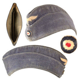 Original German WWII Luftwaffe EM-NCO Wool M38 Overseas Cap with Period Repairs - Schiffchen