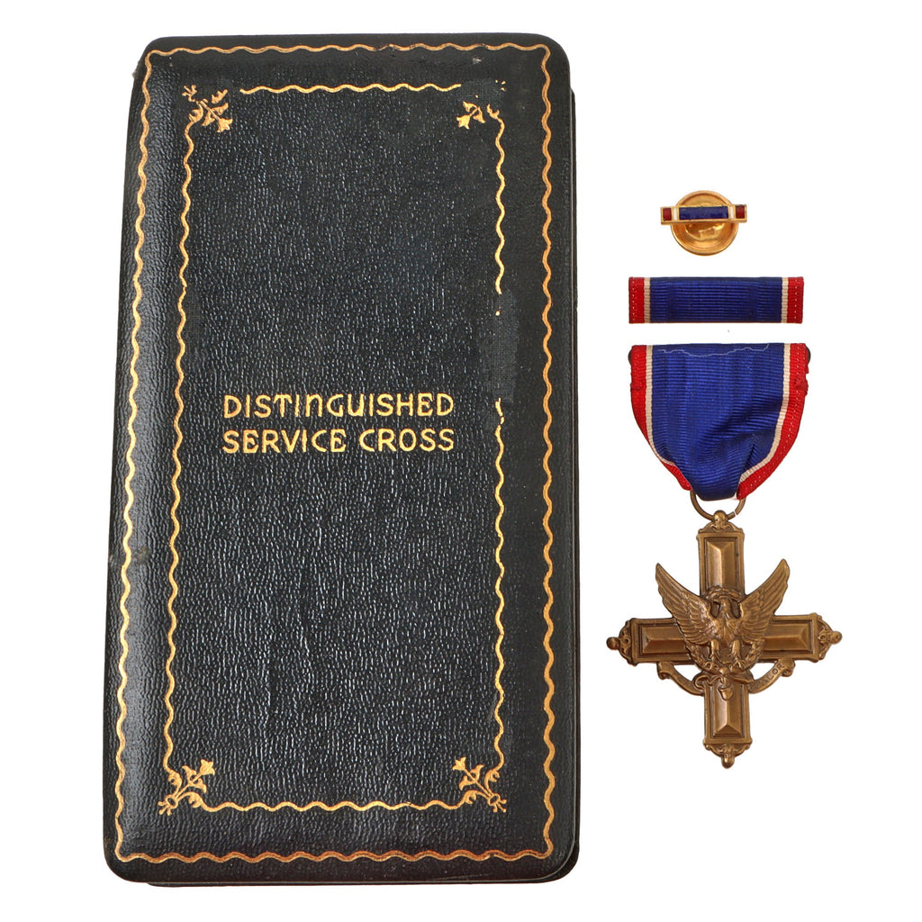Original U.S. WWII Cased Distinguished Service Cross Set with Ribbon & Lapel Pin - Not Numbered Original Items