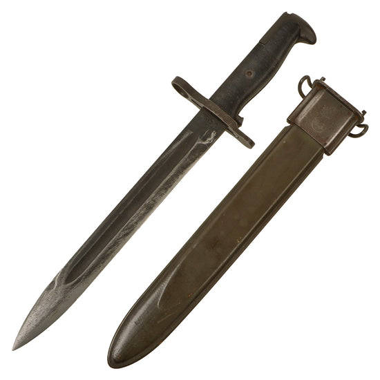 Original U.S. WWII M1 Garand 10 inch Bayonet by Union, Fork & Hoe with M7 Scabbard - Heavily Sharpened Original Items