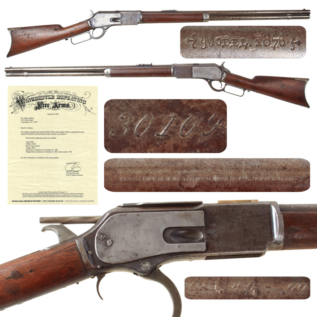 Original U.S. Winchester Model 1876 .45-60 Big Game Sporting Rifle Made in 1882 with 28" Round Barrel and Factory Letter - Serial 30109 Original Items