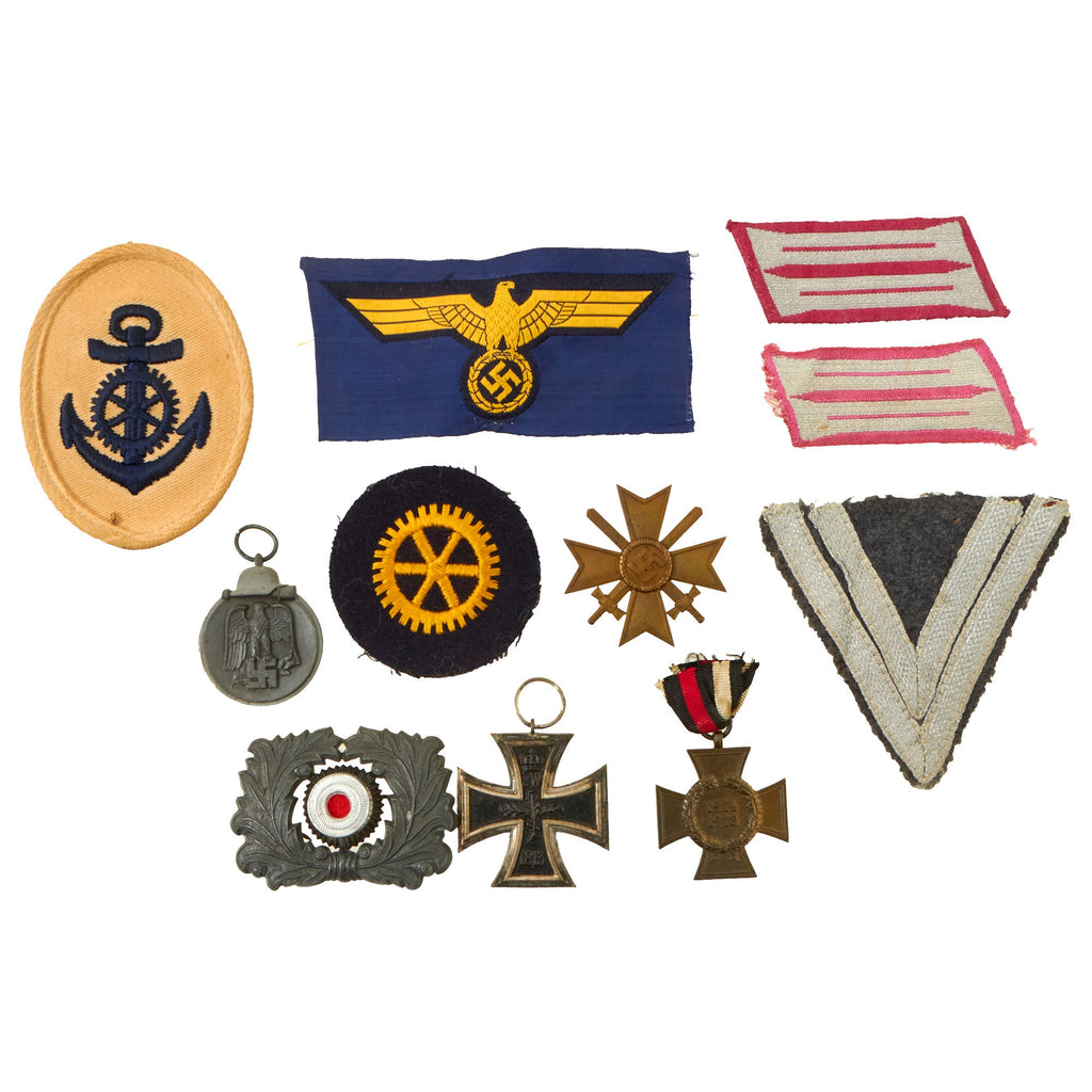 Original German WWI - WWII Award and Insignia Grouping with 1914 EKII, Hindenburg Cross, Eastern Medal, and More - 10 Items Original Items