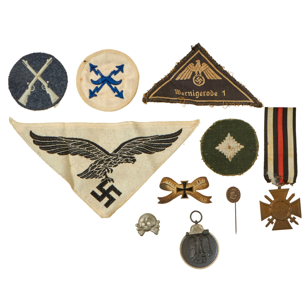 Original German WWI - WWII Award and Insignia Grouping with Hindenburg Cross, Eastern Medal, and More - 10 Items Original Items