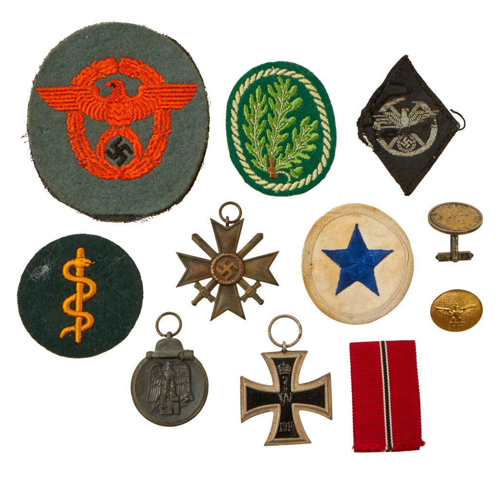 Original German WWI - WWII Award and Insignia Grouping with 1914 EKII, KvK II, Eastern Medal, and More - 10 Items Original Items