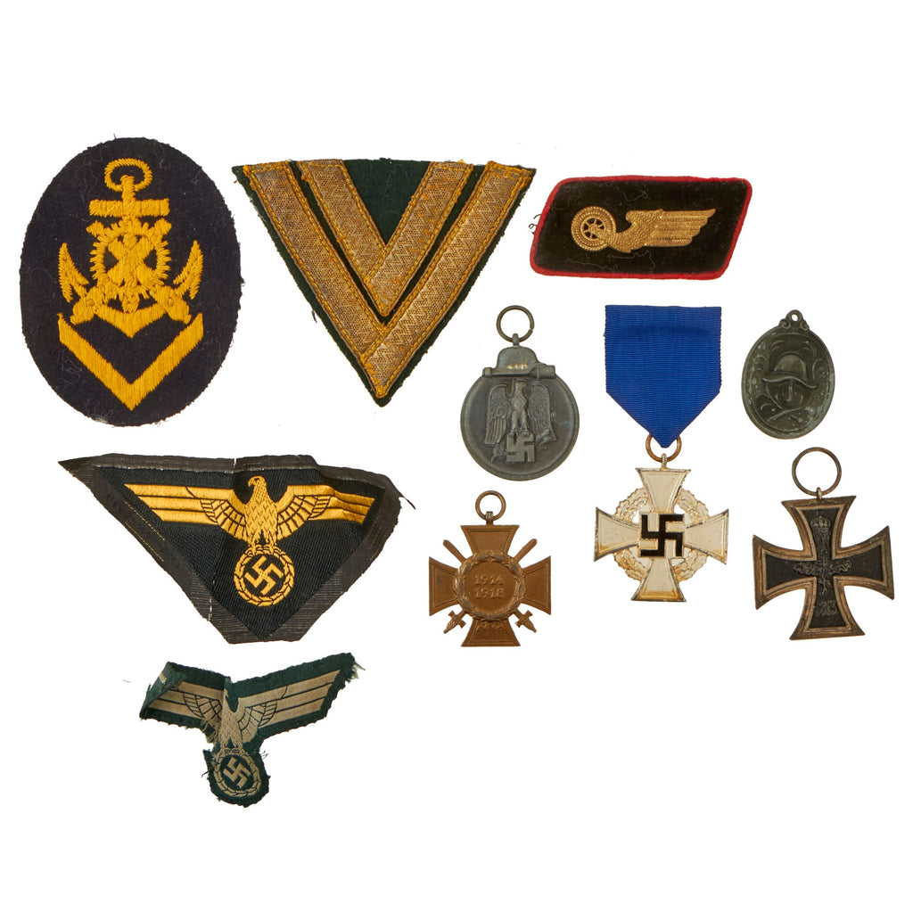 Original German WWI - WWII Award and Insignia Grouping with 1914 EKII, Eastern Medal, and More - 10 Items Original Items