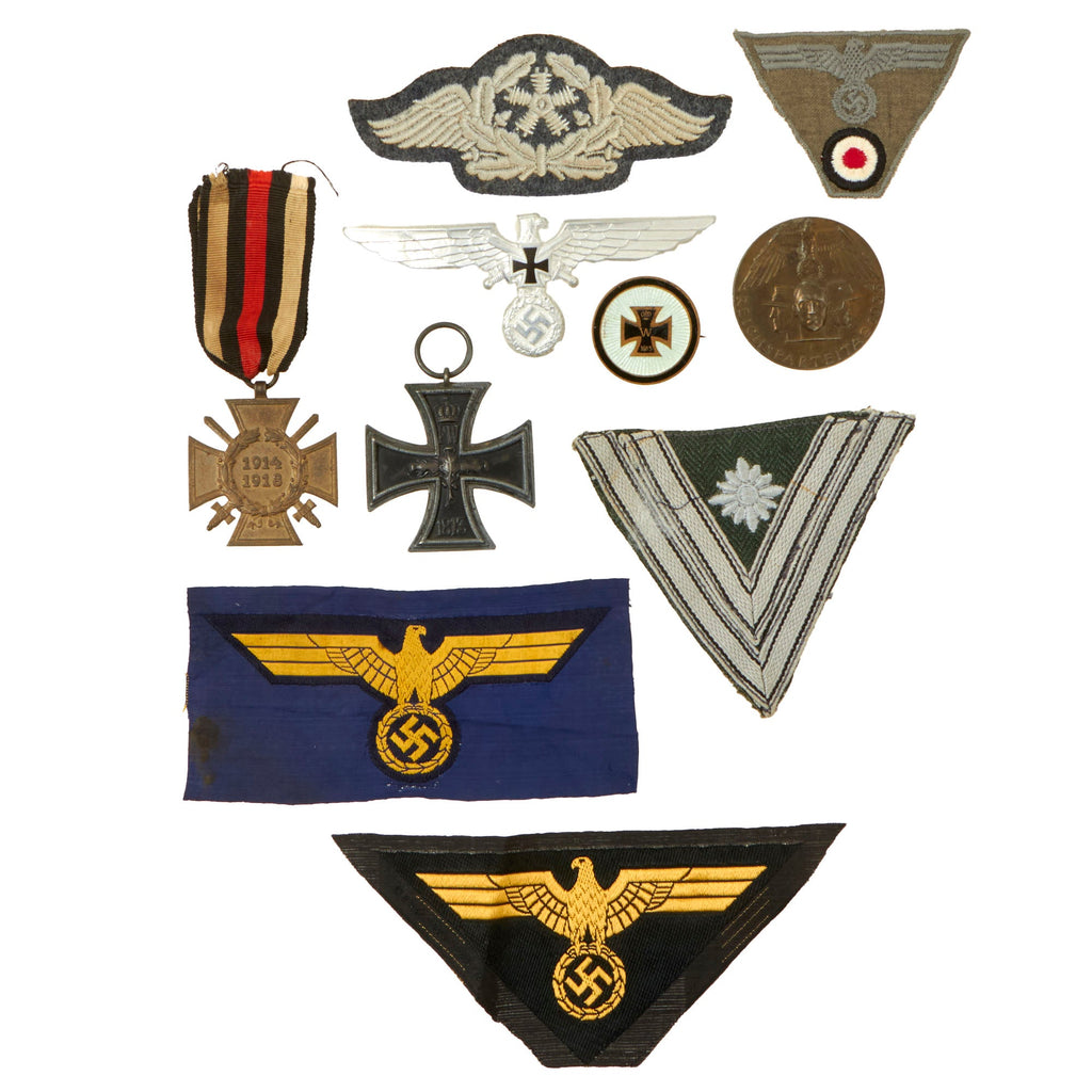DRAFT Original German WWI - WWII Award and Insignia Grouping with 1914 EKII, Eastern Medal, and More - 10 Items (Copy) (Copy) Original Items
