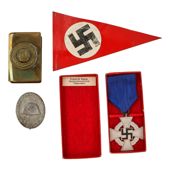 Original German WWI - WWII Award and Ephemera Grouping with 25 Year Long Civil Service Award and Silver Wound Badge - 4 Items Original Items