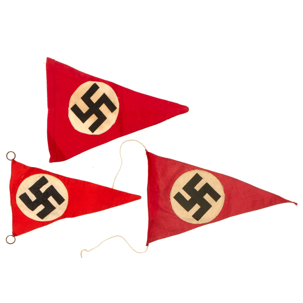 Original German WWII Set of Three Small NSDAP National Socialist Multi-Piece Pennant Flags Original Items