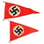 Original German WWII Pair of Small NSDAP Double Sided Wimpel Pennant Flags with Brass Suspension Rings, 6" x 9" and 5 3/4" x 11 1/2" Original Items