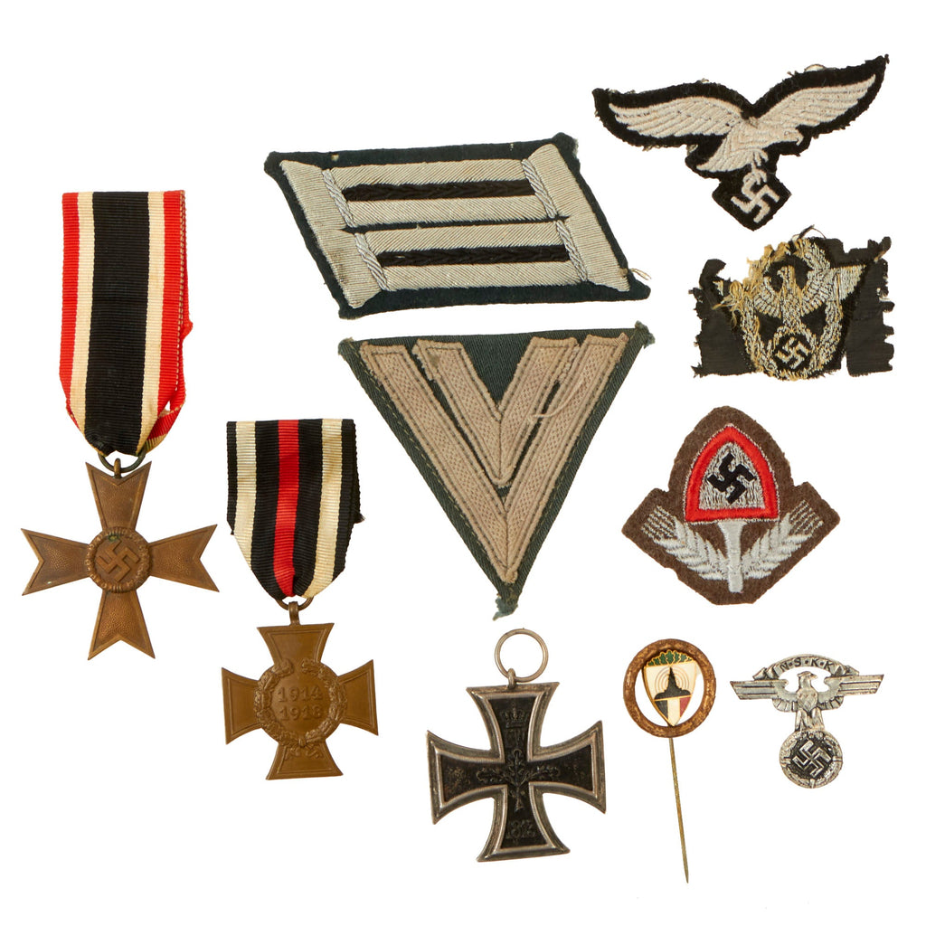 DRAFT Original German WWI - WWII Award and Insignia Grouping with 1914 EKII, Eastern Medal, and More - 10 Items (Copy) Original Items