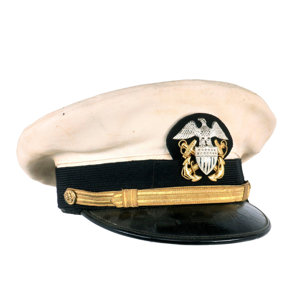 Original Early WWII Named Navy Officer White Combination Visor Cap Size Lieutenant Commander Supply Corps