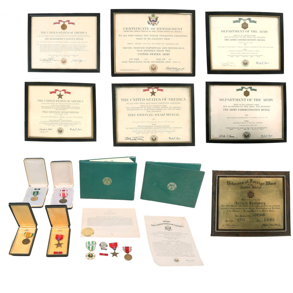 Original U.S. Vietnam War & Post Vietnam 1st Infantry Division Engraved Bronze Star Medal with OLC & Certificate Grouping - Army Commendation Medal & Others Original Items