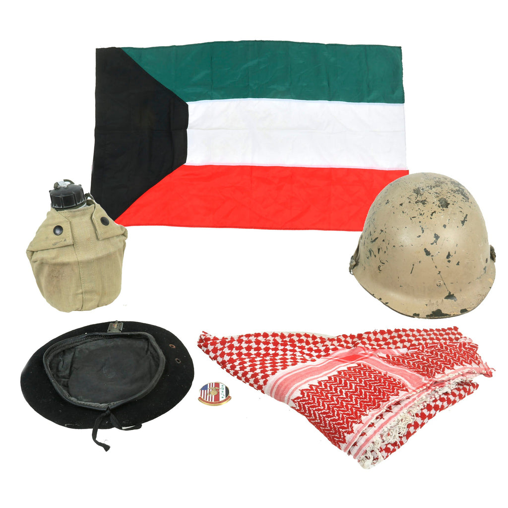 Original U.S. Iraq War Soldier Bringback M80 Helmet, Beret, Canteen, Flag & Shemagh Original Items