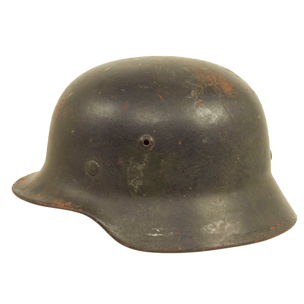 Original German WWII Army Heer M35 Overpainted Single Decal Helmet with Relic 55cm Liner - Q62 Original Items
