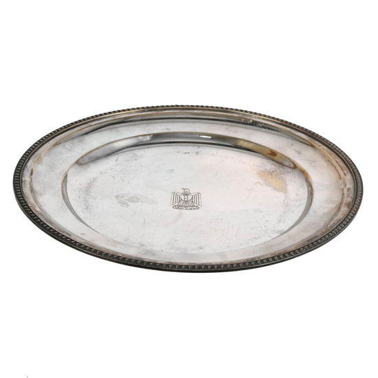 Original Iraq War Saddam Hussein Silver Plated Round Serving Tray with Iraq Coat of Arms - From Basra Airport - Christofle Silver Original Items