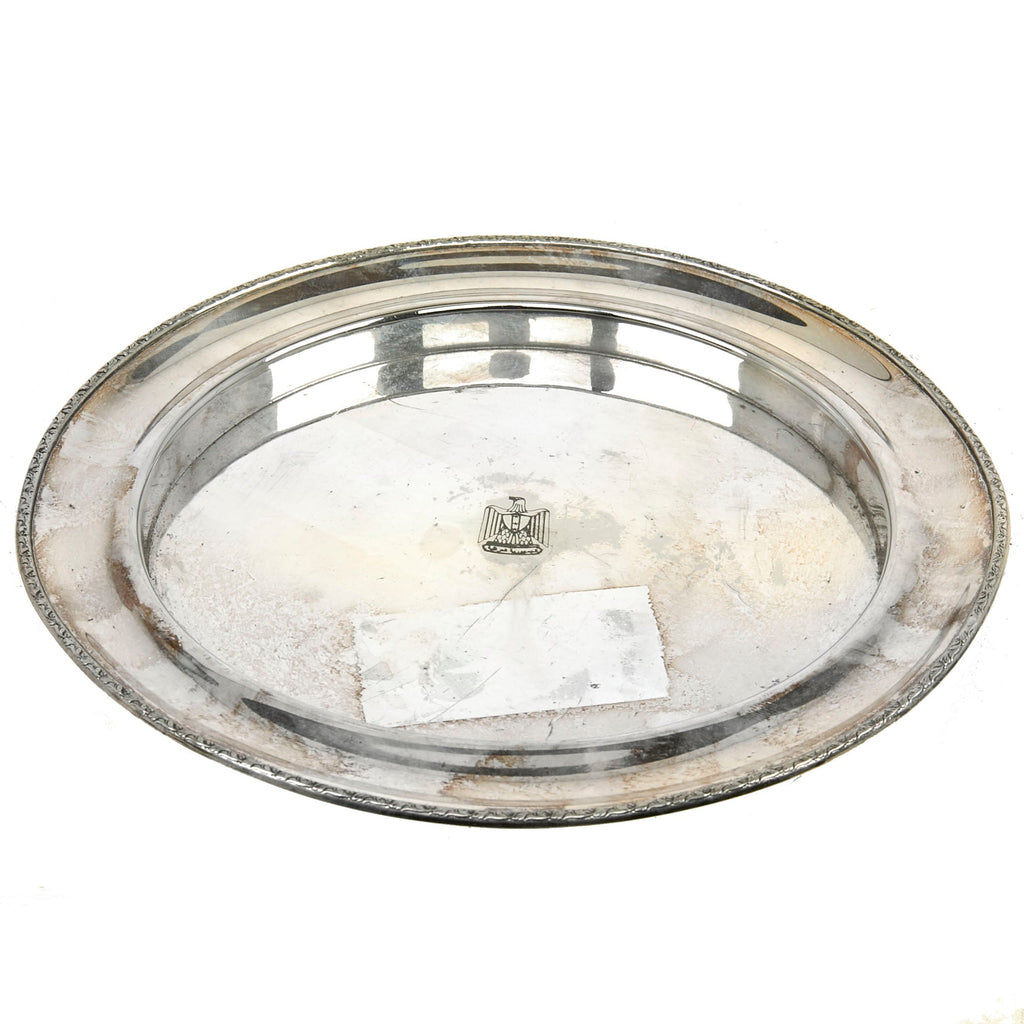 Original Iraq War Saddam Hussein Silver Plated Round Serving Tray with Iraq Coat of Arms - From Basra Airport - Christofle Silver Original Items