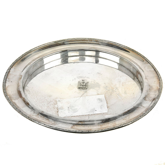 Original Iraq War Saddam Hussein Silver Plated Round Serving Tray with Iraq Coat of Arms - From Basra Airport - Christofle Silver Original Items