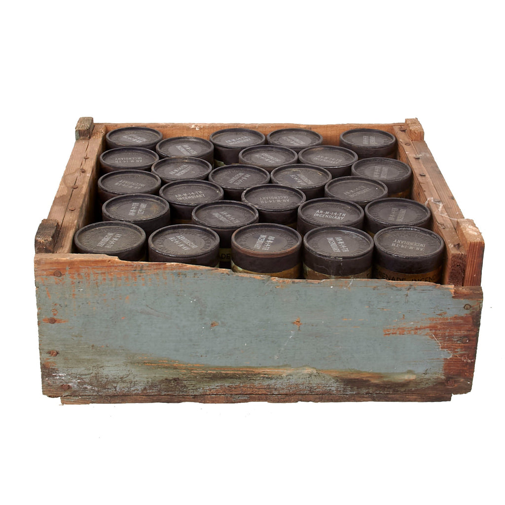 Original U.S. WWII Twenty Five AN/M14 Incendiary Grenade Husks in Original Crate - Packed January 1943 Original Items