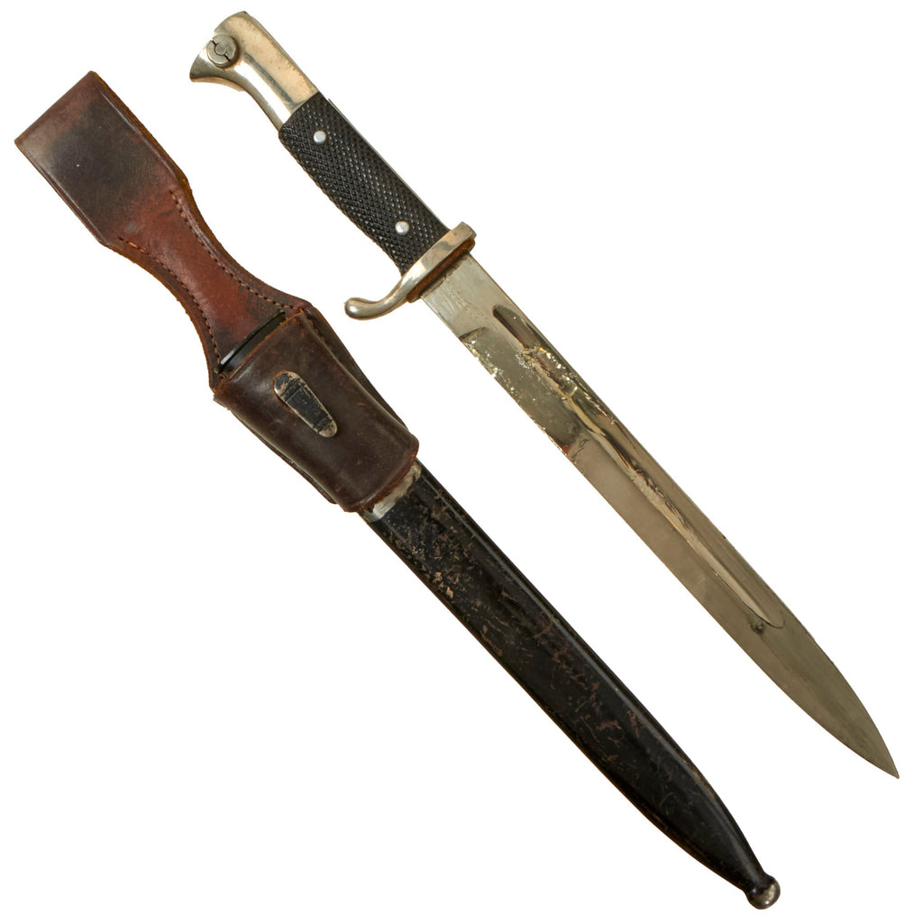 Original German WWII Heer Long 98k Dress Bayonet by Robert Klaas with Scabbard and Frog Original Items