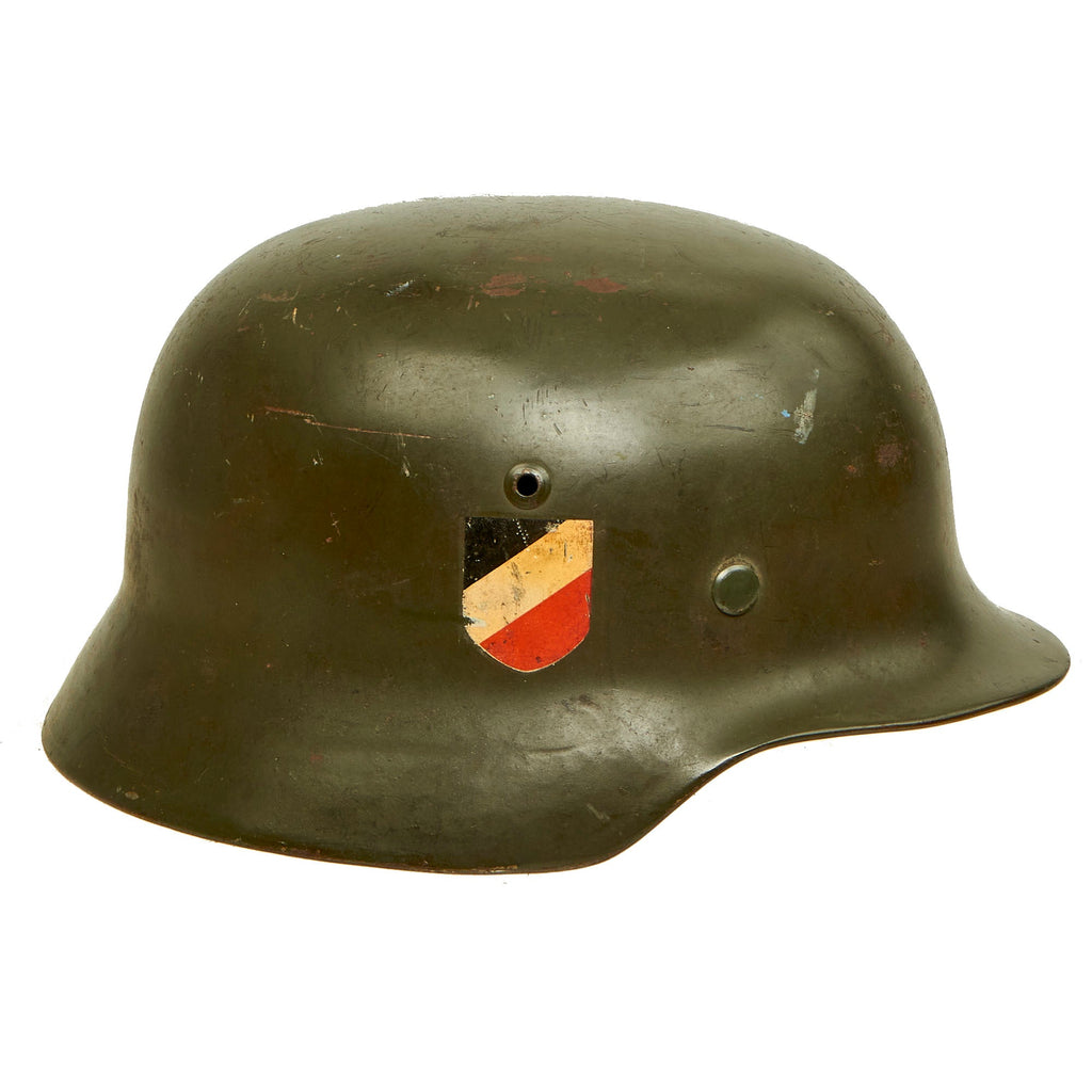 Original German WWII Extra Large Army Heer M35 Double Decal Helmet with 1937 Dated 60cm Liner - NS68 Original Items