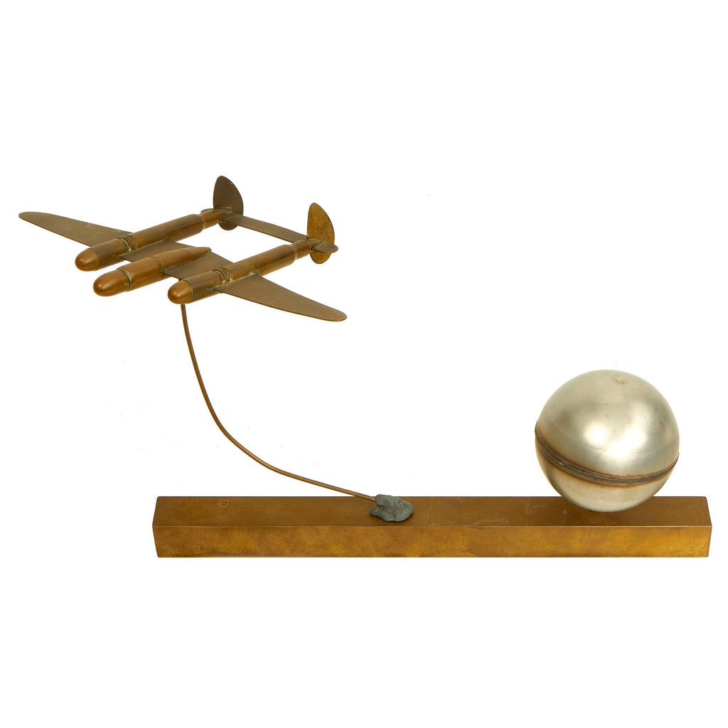 Original U.S. WWII Lockheed P-38 Trench Art Constructed From Shell Casing, Rounds and Scrap Brass with Base Original Items