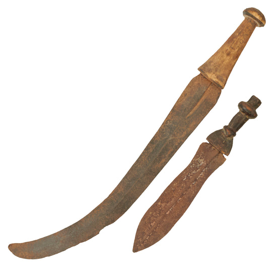 Original 19th Century Central Africa Congolese Bantu Peoples Tribal Sape Dagger and Kondo Style Sickle Sword - 2 Items Original Items