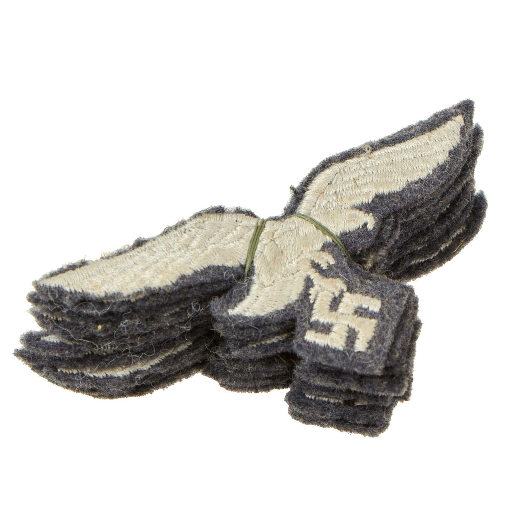 Original German WWII Set of Ten Luftwaffe Unissued Embroidered Cap Eagles with Thread Tie Original Items