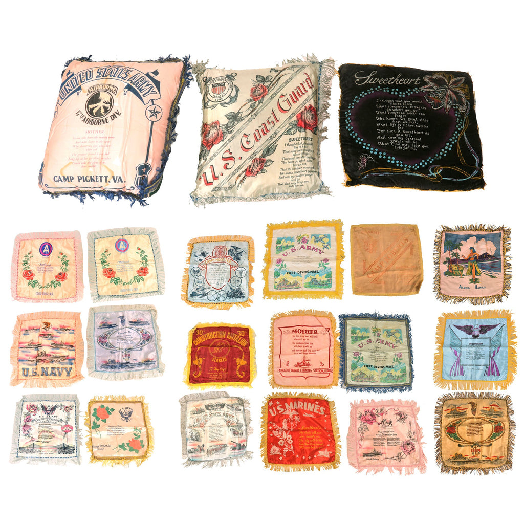 Original U.S. WWII Lot of Souvenir Pillows & Pillowcases - 3 Pillows & 18 Pillowcases Original Items