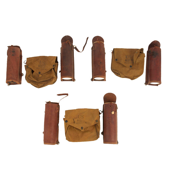 Original RARE U.S. WWII M4 Gas Mask Pouch and Canister Carrier Lot for Horse Gas Masks - (3) Carriers (6) Canister Carrier Pouches Original Items