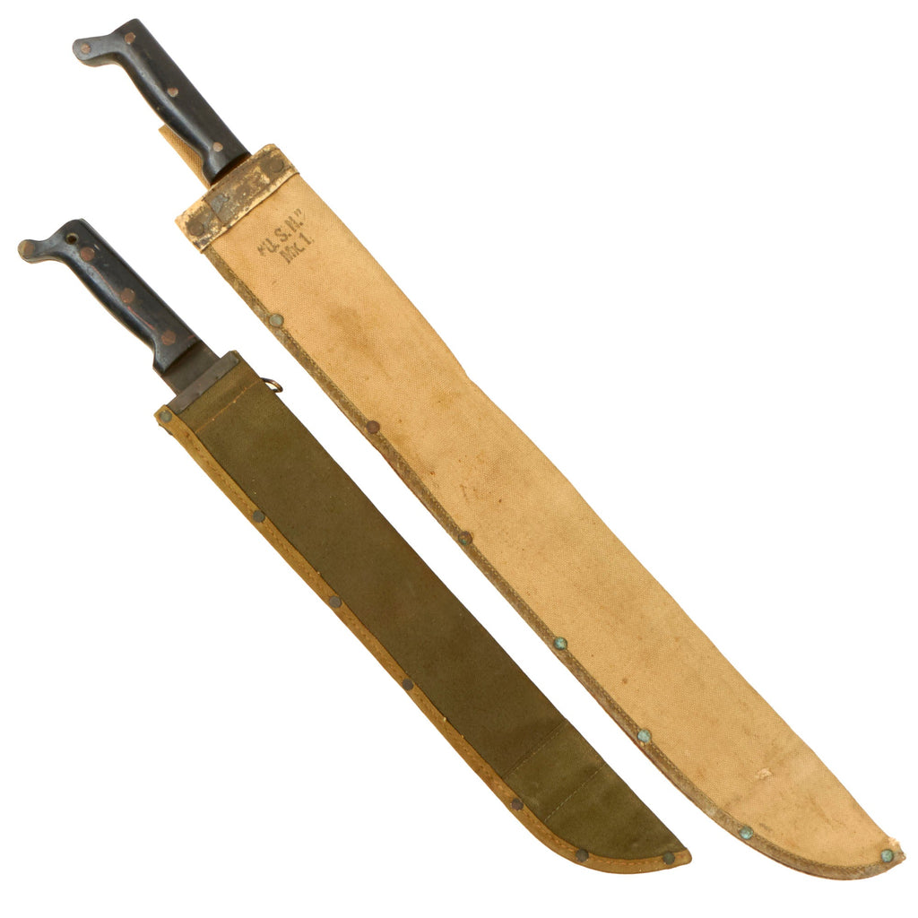 Original U.S. WWII Navy and Army Machete Lot With Scabbards - Both 1944 Dated Original Items