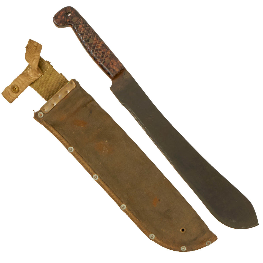 Original Scarce Australian WWII 15” Machete with Plastic Handles and Canvas Sheath - Dated 1944 Original Items