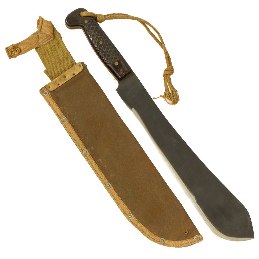 Original Scarce Australian WWII 15” Machete with Plastic Handles and Canvas Sheath - Dated 1944 Original Items