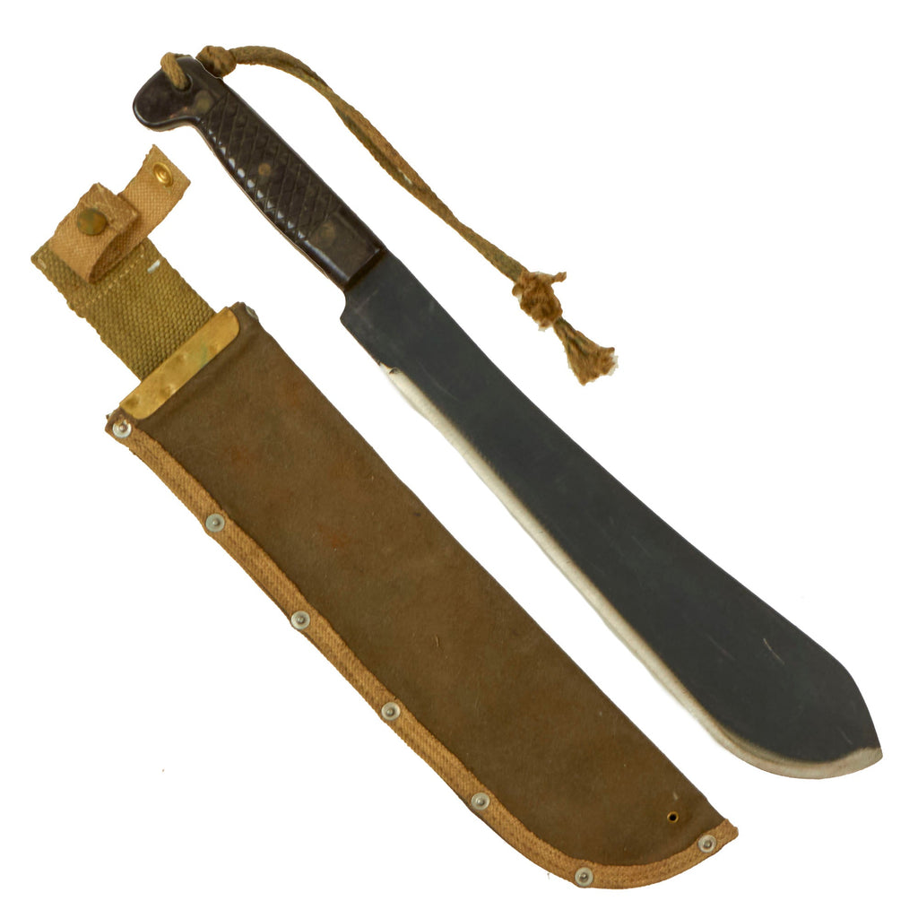 Original Scarce Australian WWII 15” Machete with Plastic Handles and Canvas Sheath - Dated 1944 Original Items