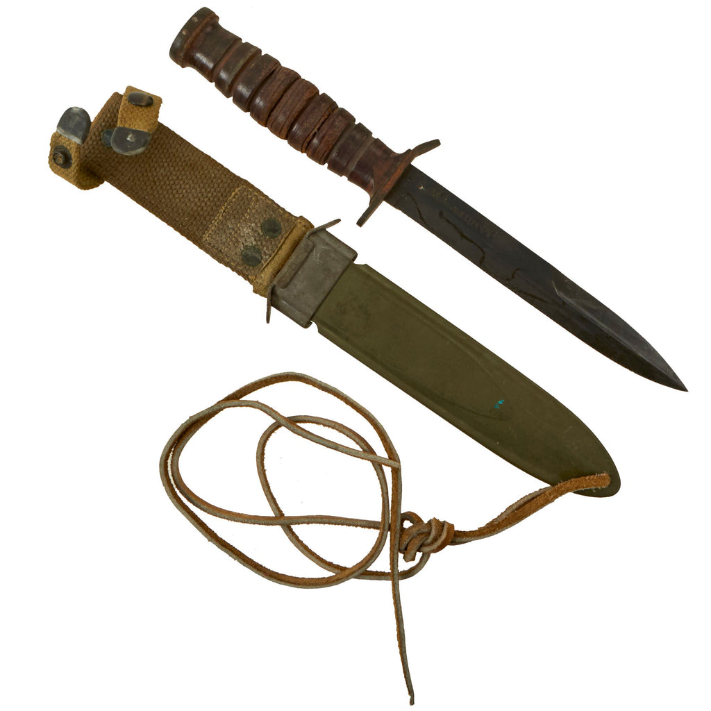 Original U.S. WWII M3 Blade Marked Fighting Knife by Camillus with M8 Scabbard by B.M. Co. Original Items