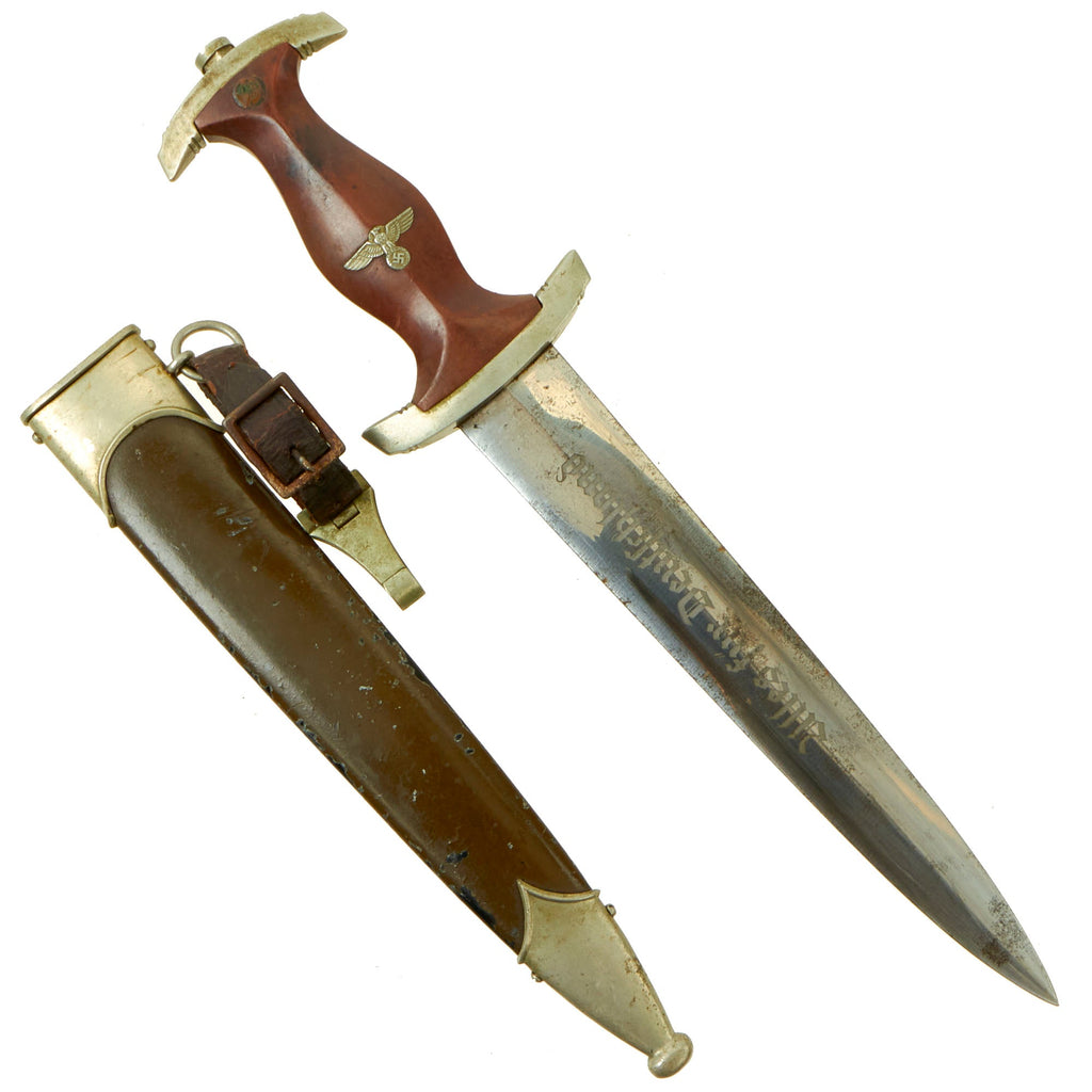 Original German Early WWII SA Dagger by Rare Maker Hugo Linder Deltawerk with Scabbard & Hanger - McSARR Rarity Rated 7 of 10 Original Items