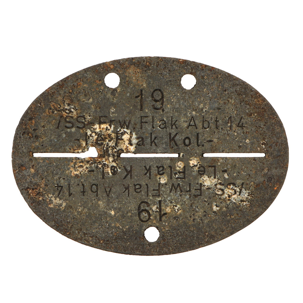 Original German WWII SS Identity Disc Dog Tag - 14th Waffen Grenadier 1st SS Galician Division Flak Detachment - No. 19 Original Items