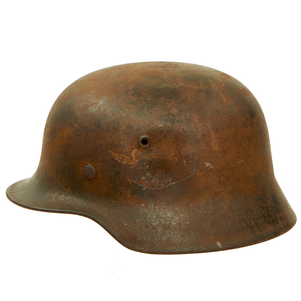Original German WWII Battle Damaged M40 Single Decal Luftwaffe Helmet with Relic Liner & Chinstrap - ET64 Original Items