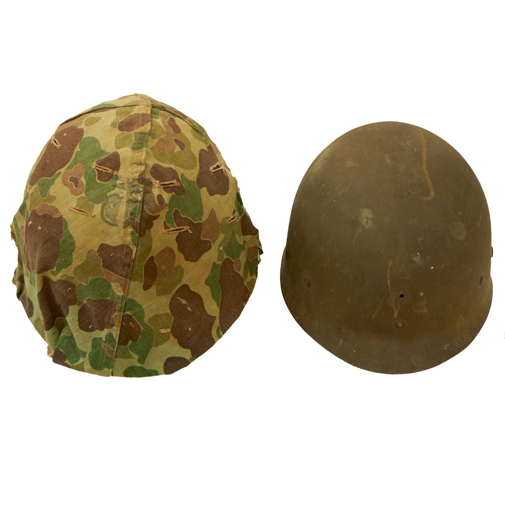 Original U.S. WWII & Korean War USMC M1 Helmet with Seaman Liner and Blue Anchor 1953 USMC Cover With Stenciled Eagle, Globe and Anchor - Complete Original Items