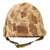 Original U.S. WWII/Korean War M1 Schlueter Front Seam Fixed Bale Helmet with CAPAC Liner and Blue Anchor 1953 USMC Cover With Stenciled Eagle, Globe and Anchor Original Items