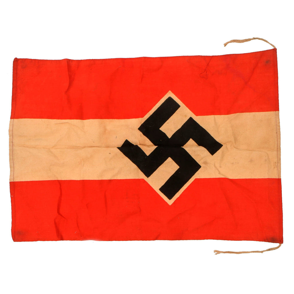 Original German WWII HJ National Youth Organization Small Cloth Flag with Hanger Ties - 14" x 19 1/2" Original Items
