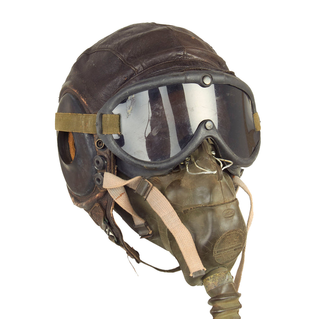 Original U.S. WWII Army Air Forces Aviator A-11 Flight Helmet Set - A-10 Mask and B-8 Goggles Original Items